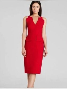 ❤️ BCBGMAXAZRIA Alena
Peplum Red Bodycon Back Cutouts Midi Dress Size 4